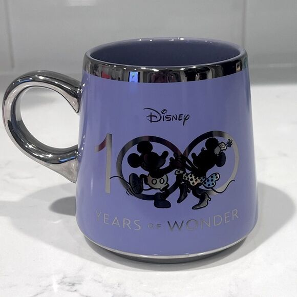 Disney 100 Years Of Wonder Anniversary Purple Silver Mickey Minnie Coffee Mug - Picture 1 of 6